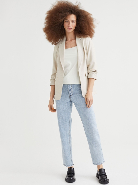 

H&M Women Beige Gathered-Sleeve Jacket
