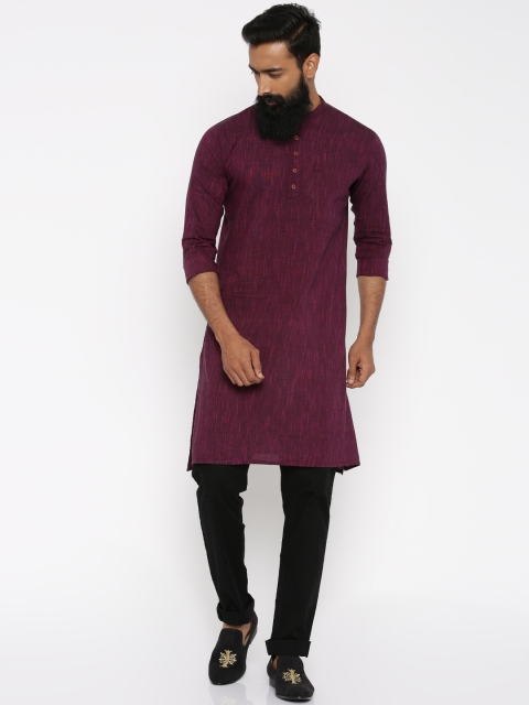 

PIVOTO Men Magenta Woven Design Straight Kurta