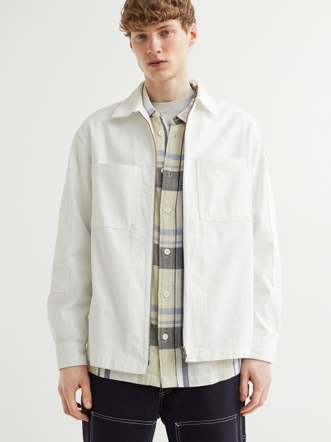 

H&M White Regular Fit Cotton Twill Over Shirt