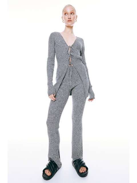 

H&M Women Grey Rib-Knit Tie-Front Cardigan