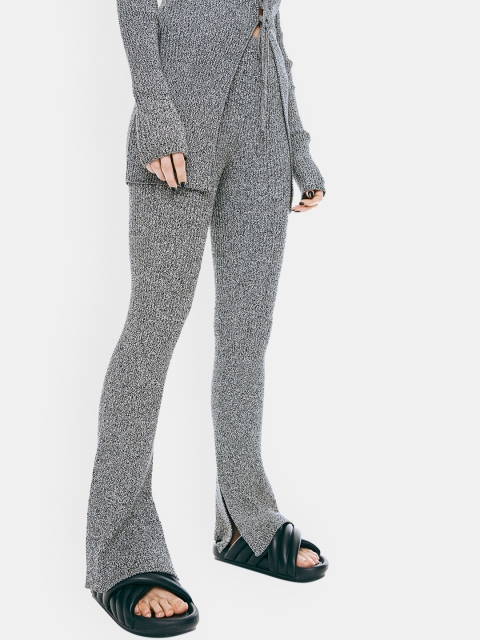 

H&M Women Black & Grey Rib-Knit Trousers