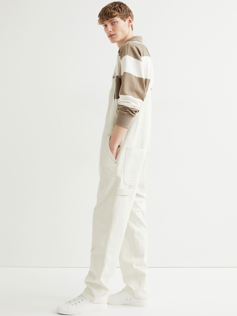 

H&M White Solid Cotton Dungarees