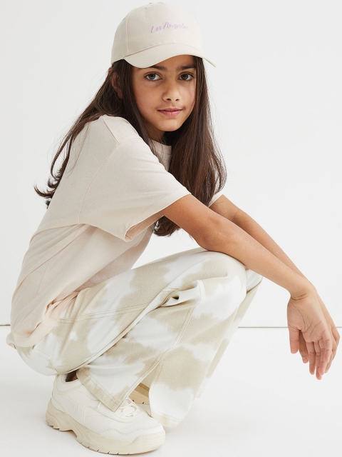 

H&M Girls Beige & White Colourblocked Wide Fit Trousers