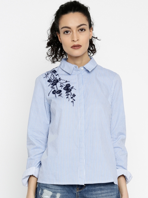 

Vero Moda Women Blue & White Striped Casual Shirt