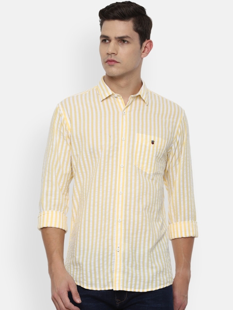 

Louis Philippe Sport Men Yellow & White Slim Fit Striped Pure Cotton Casual Shirt