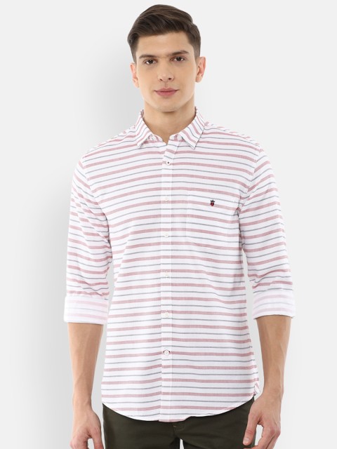 

Louis Philippe Sport Men Pink Slim Fit Horizontal Stripes Cotton Casual Shirt