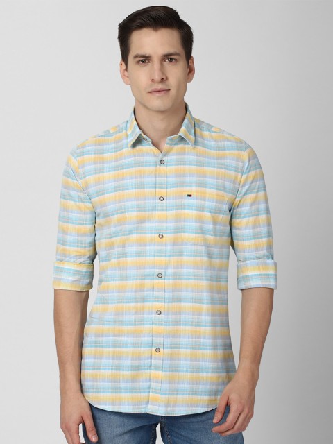 

Peter England Casuals Men Blue Slim Fit Checked Pure Cotton Casual Shirt