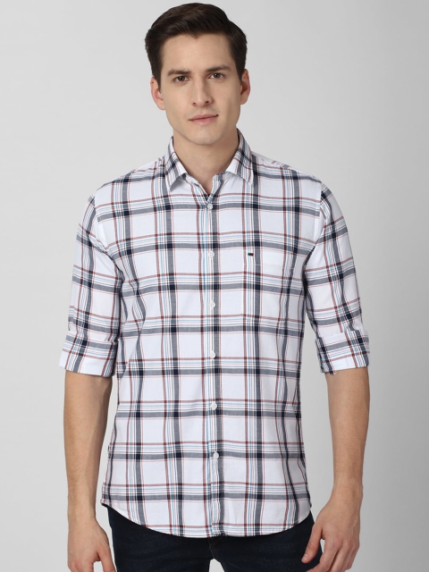 

Peter England Casuals Men White Slim Fit Tartan Checks Checked Casual Shirt
