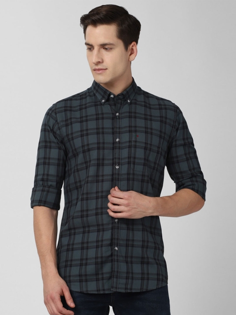 

Peter England Casuals Men Navy Blue & Black Slim Fit Tartan Checks Pure Cotton Shirt