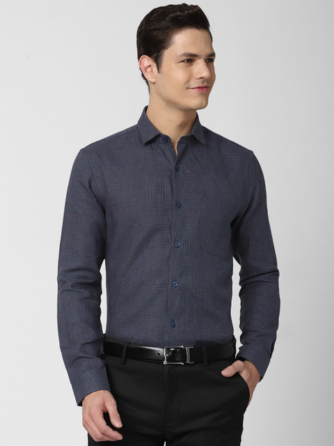 

Peter England Elite Men Navy Blue Slim Fit Pure Linen Formal Shirt