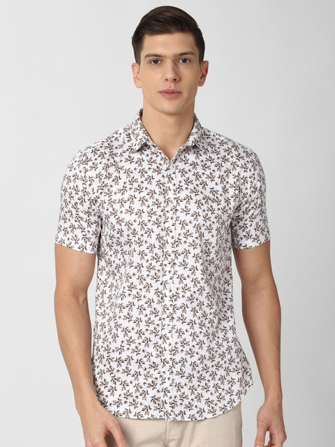 

V Dot Men Brown Slim Fit Floral Printed Cotton Casual Shirt