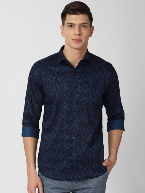

V Dot Men Navy Blue Slim Fit Printed Cotton Casual Shirt