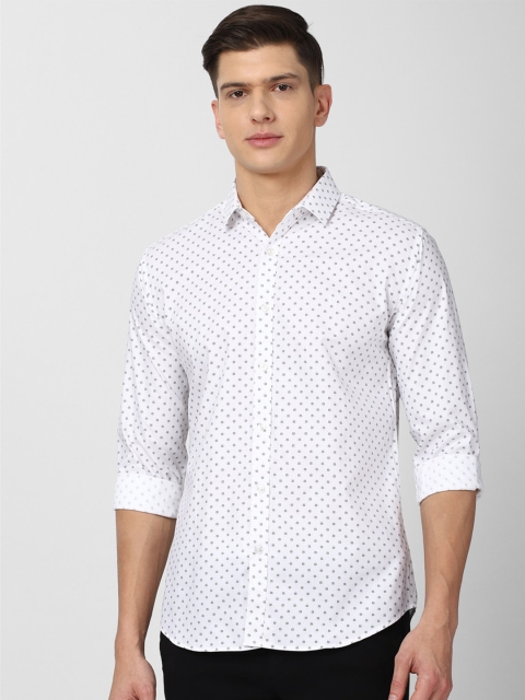 

V Dot Men White Slim Fit Micro Printed Casual Shirt