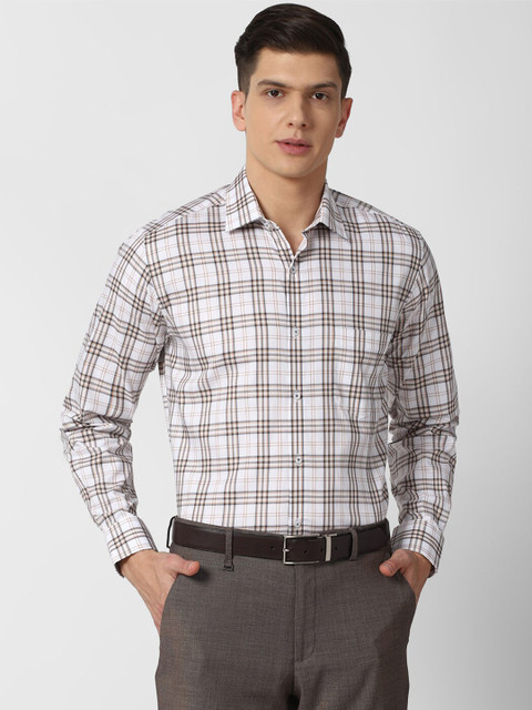 

Van Heusen Men Grey & Off White Tartan Checks Checked Pure Cotton Formal Shirt