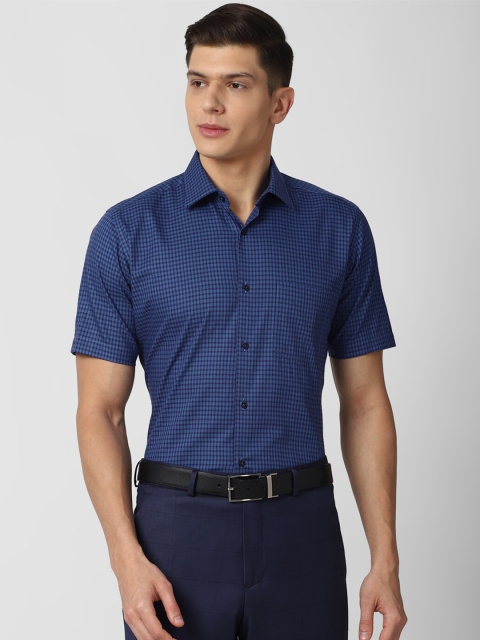 

Van Heusen Men Navy Blue Checked Cotton Formal Shirt
