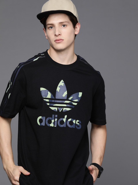 

ADIDAS Originals Men Black & Navy Blue Camo Infill Brand Logo Print Pure Cotton Sustainable T-shirt