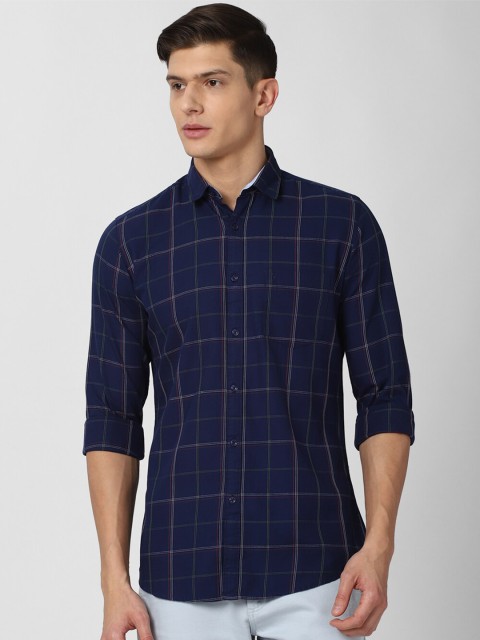 

Van Heusen Sport Men Navy Blue Slim Fit Windowpane Checks Casual Shirt