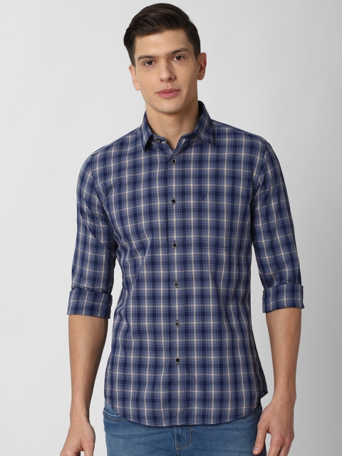 

Van Heusen Sport Men Navy Blue & Beige Slim Fit Checked Pure Cotton Casual Shirt