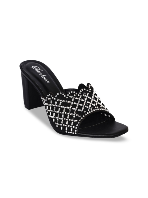 

Women Black Embellished Party Heel Sandals