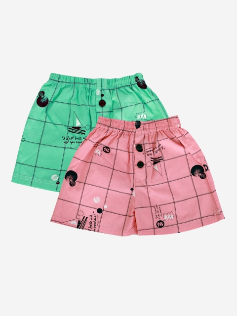 

YK Boys Assorted Green & PInk Set Of 2 Checked Boxers
