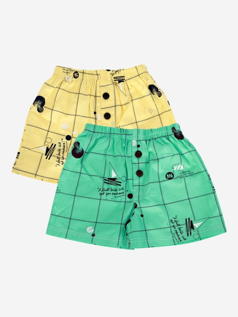 

YK Boys Assorted Green & Yellow Set Of 2 Checked Boxers
