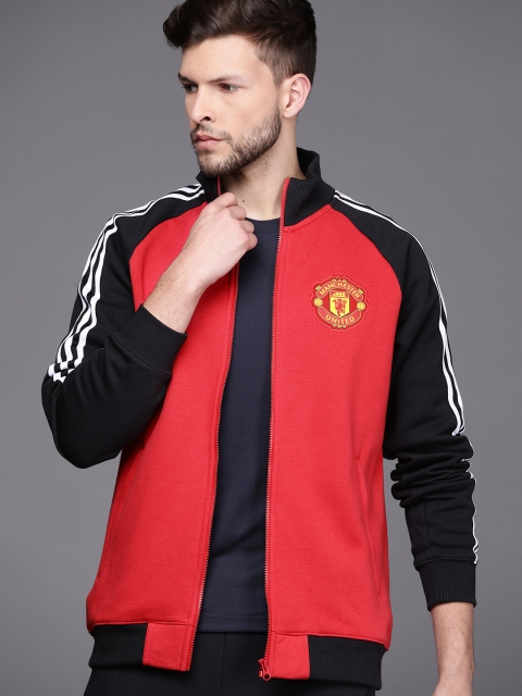 

ADIDAS Men Red & Black Manchester United Trio 21 Anthem Sustainable Sporty Jacket