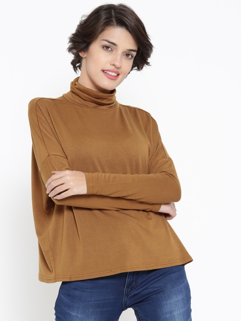 

FOREVER 21 Women Mustard Brown Solid Boxy Top