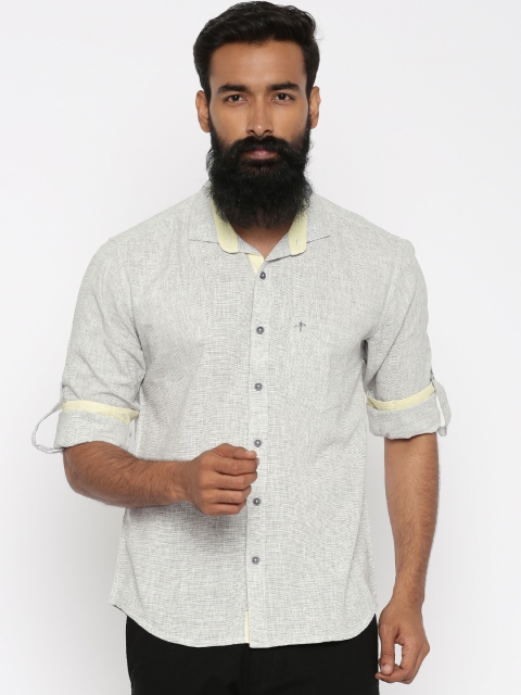 

PIVOTO Men Grey Self-Design Casual Shirt