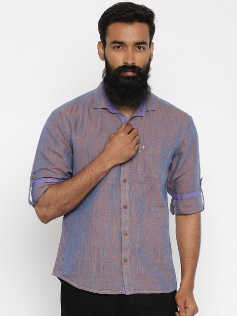 

PIVOTO Men Purple & Orange Slim Fit Self-Design Casual Shirt