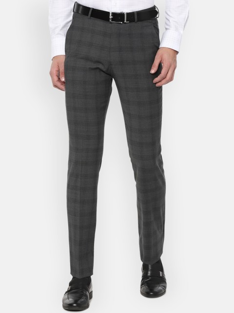 

Louis Philippe Permapress Men Grey Checked Slim Fit Trousers