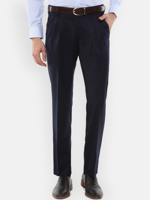 

Louis Philippe Gods & Kings Men Navy Blue Pleated Regular Fit Formal Trousers