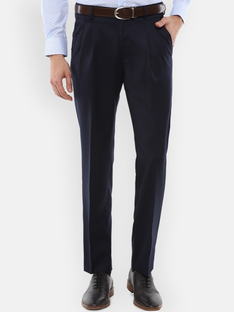 

Louis Philippe Gods & Kings Men Navy Blue Solid Pleated Regular Fit Formal Trousers