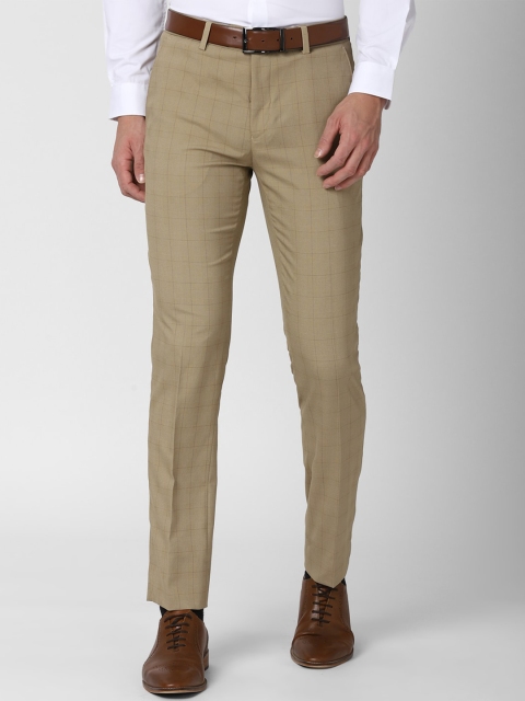 

Peter England Men Khaki Checked Slim Fit Formal Trousers