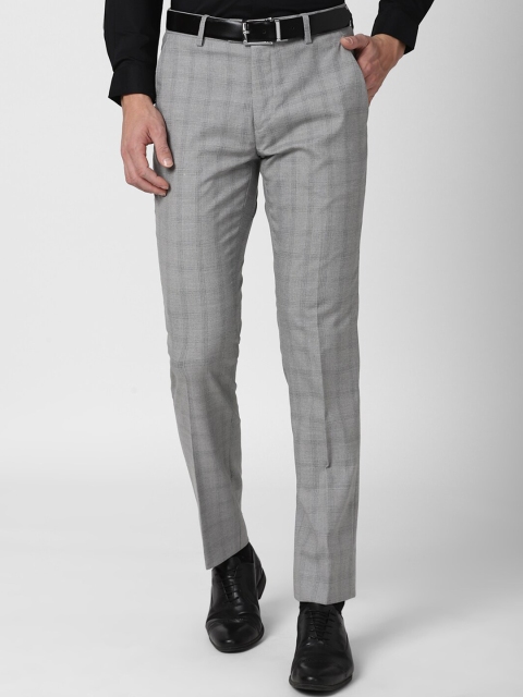 

Peter England Men Grey Checked Slim Fit Trousers