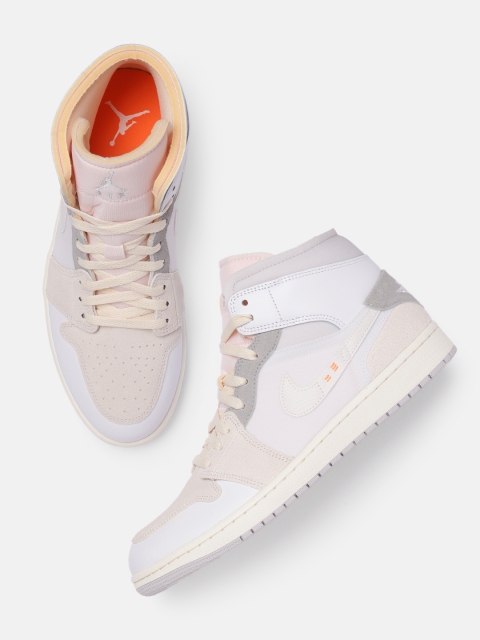 

Nike Men White Leather AIR JORDAN 1 MID SE CRAFT Basketball Shoes