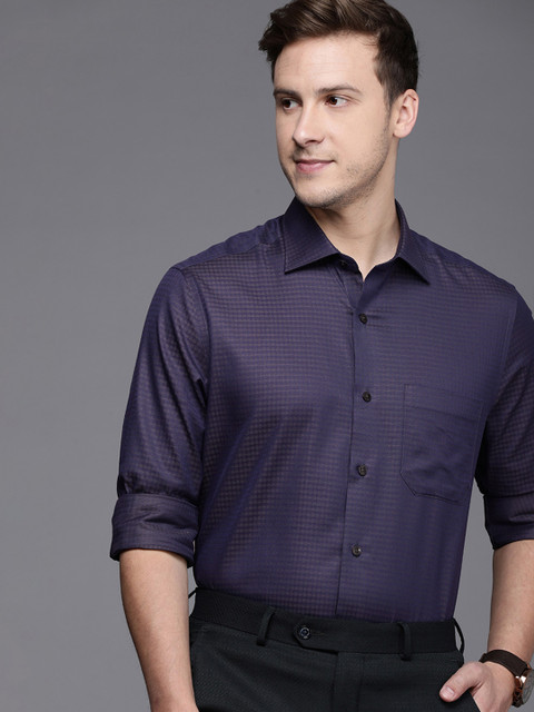 

Louis Philippe Men Navy Blue Textured Semiformal Shirt