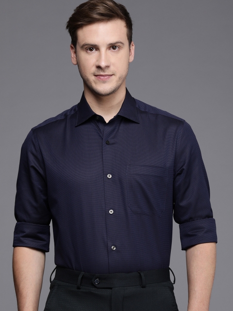 

Louis Philippe Men Navy Blue Textured Semiformal Shirt