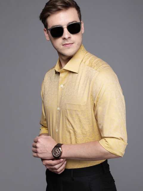 

Louis Philippe Men Beige Classic Floral Opaque Woven Design Pure Cotton Semiformal Shirt
