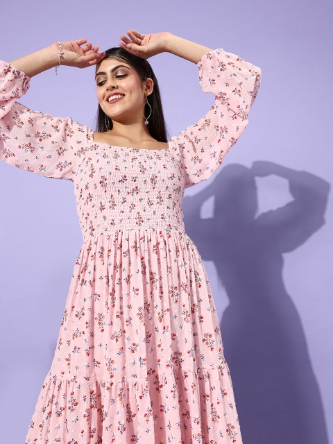 

ZOLA Women Elegant Peach Floral Volume Play Dress