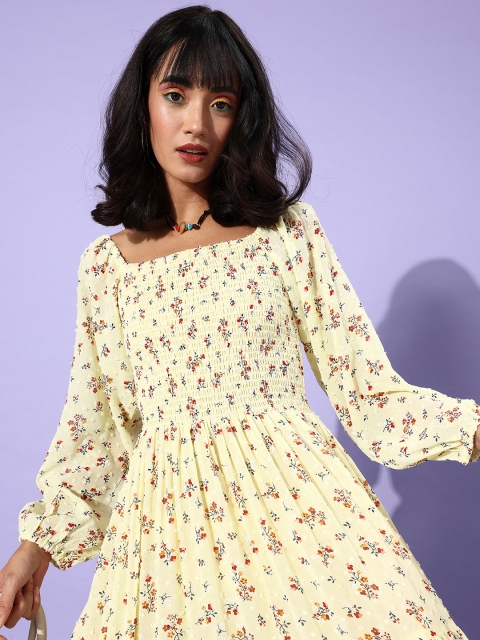 

ZOLA Women Elegant Yellow Floral Volume Play Dress