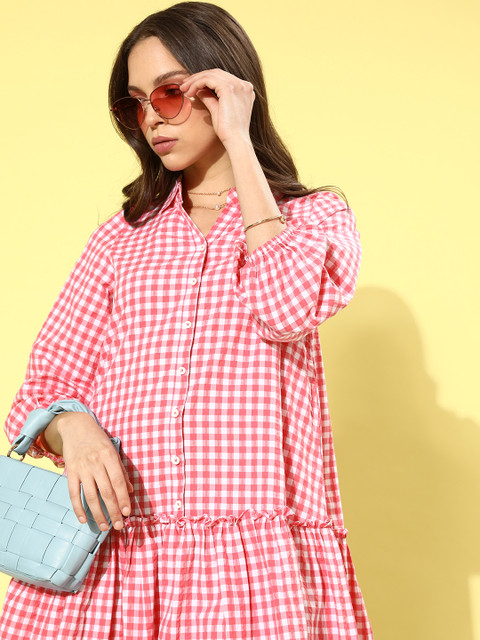 

ZOLA Women Pretty Pink Checked Summer Gingham Dress