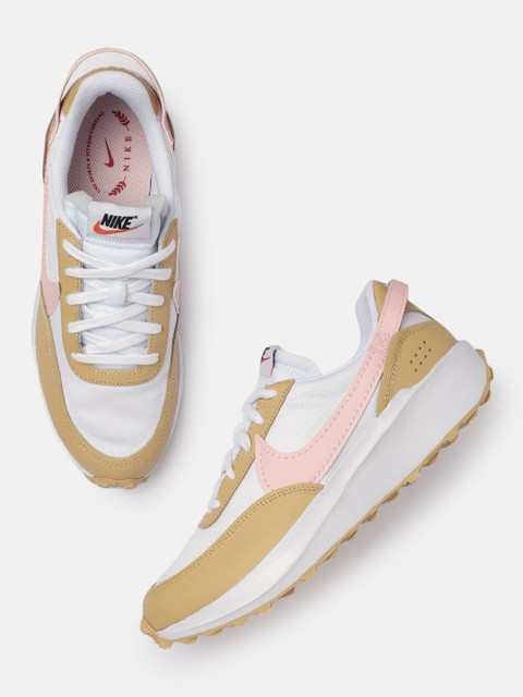 

Nike Women White & Beige Colourblocked WAFFLE DEBUT Leather Sneakers