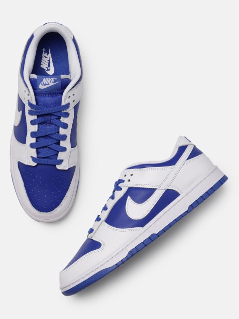 

Nike Men Blue & White Leather Dunk Low Retro Leather Sneakers