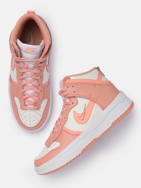 

Nike Women White & Peach-Coloured Colourblocked DUNK HIGH UP Leather Sneakers