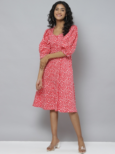 

Femella Red & White A-Line Midi Dress
