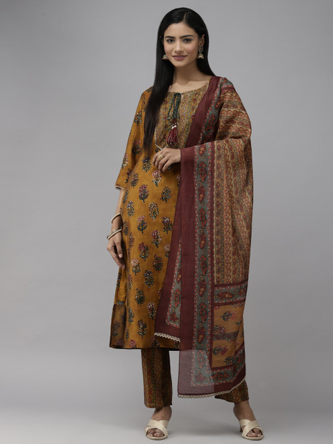 

Yufta Women Mustard Yellow Floral Printed Kurta Set
