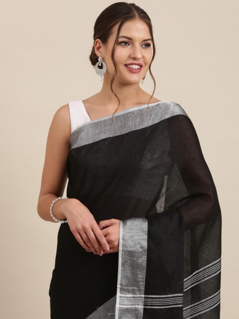 

PERFECTBLUE Black & White Linen Blend Saree