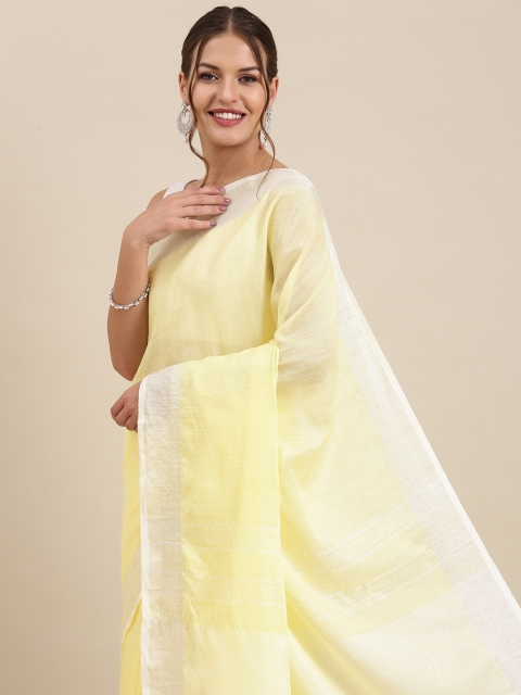 

PERFECTBLUE Yellow & Silver Solid Linen Saree