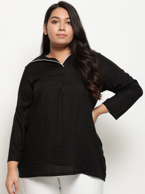 

Amydus Black Cuban Collar Shirt Style Top