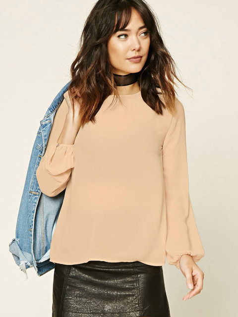 

FOREVER 21 Women Beige Solid Top